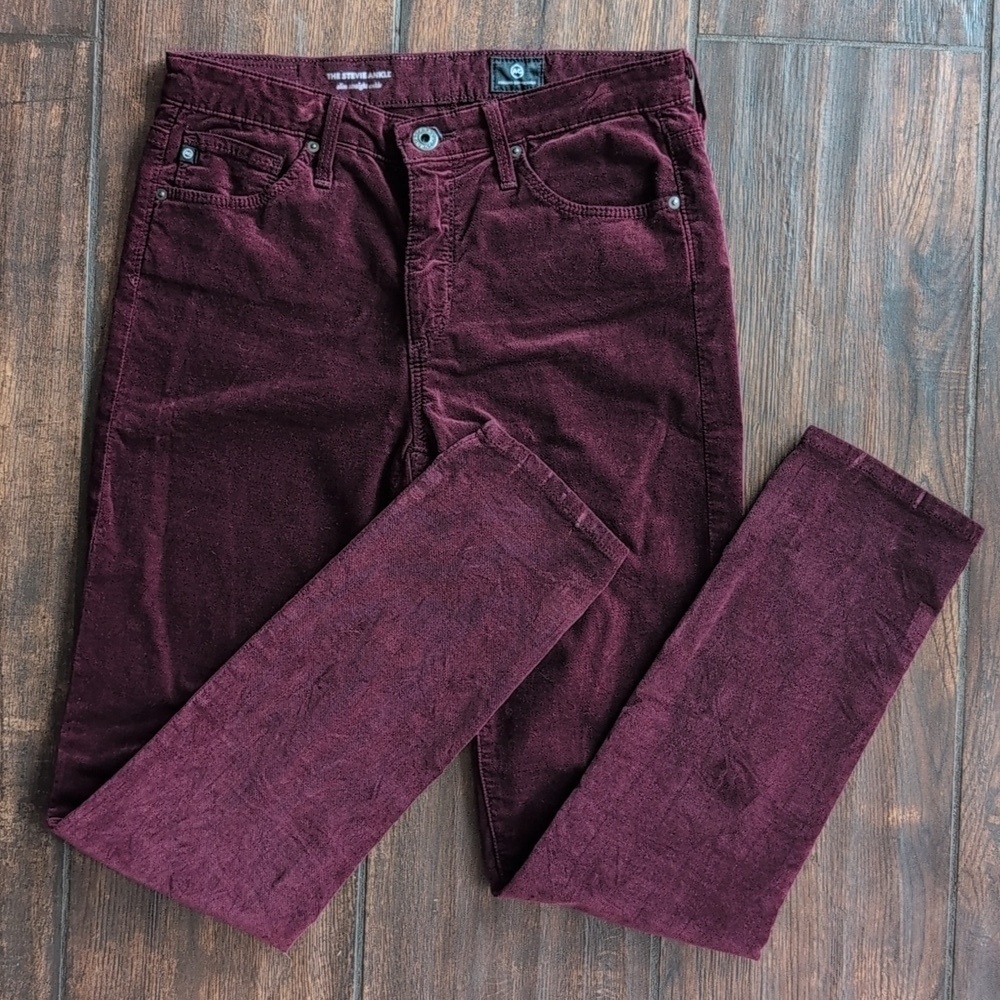 AG Adriano Goldschmied Burgundy The Stevie Ankle Velvet Pants - Women's 26